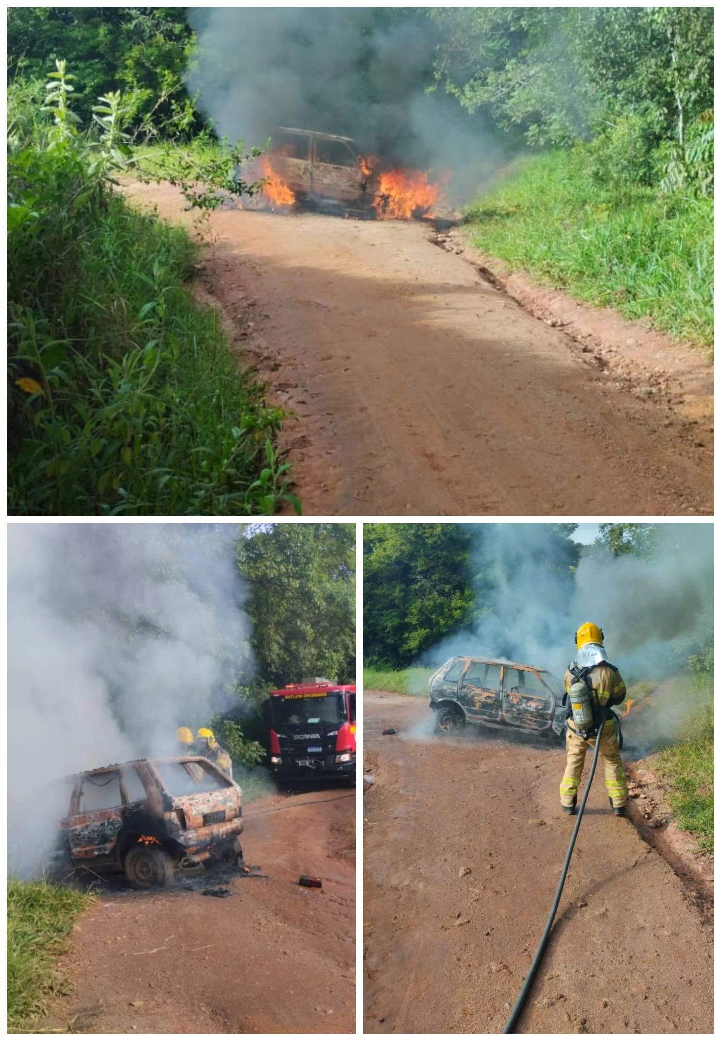 Carro pega fogo na zona rural de Alfenas e é destruído parcialmente