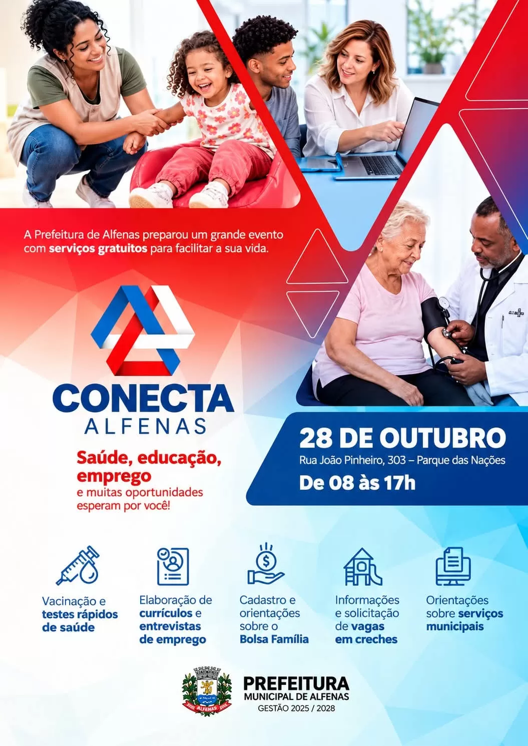 Conecta Alfenas oferece serviços gratuitos de saúde, emprego, educação e assistência social