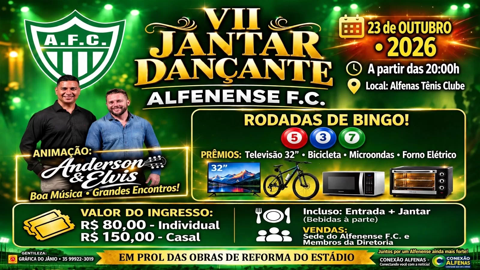 Alfenense Futebol Clube realiza 7º Jantar Dançante para arrecadar recursos para reforma do estádio