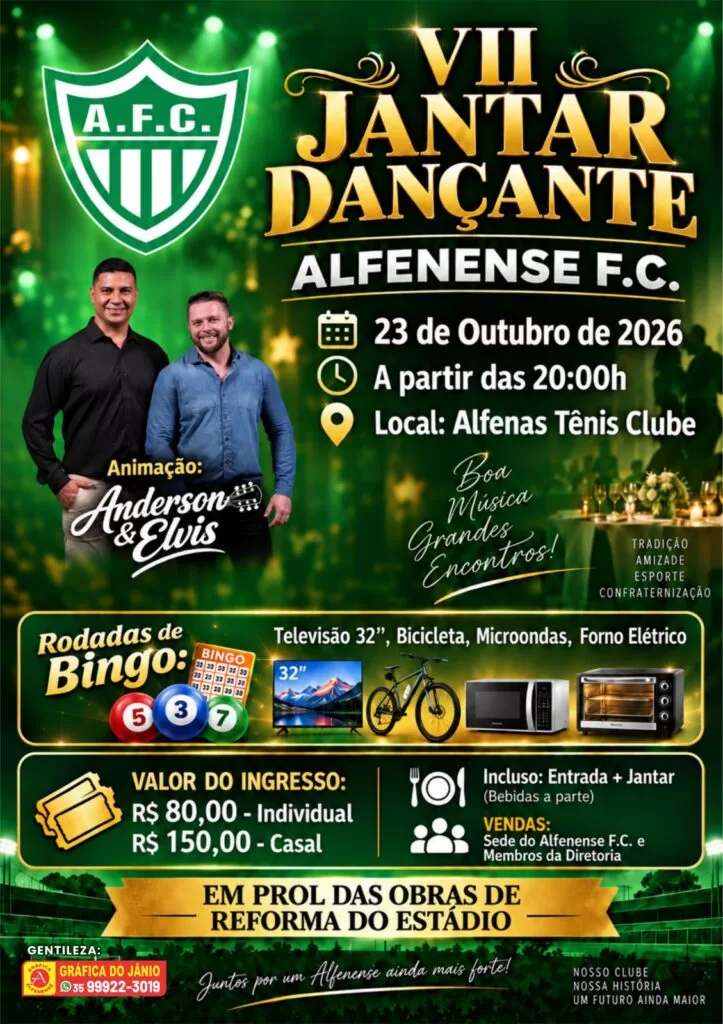 Alfenense Futebol Clube realiza 7º Jantar Dançante para arrecadar recursos para reforma do estádio