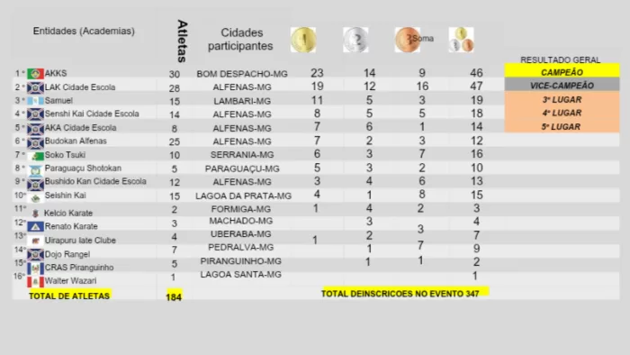 Alfenas sediou a 13ª Copa Profº Edson Velano de Karatê Interestilos com destaque para equipes locais e de outros municípios mineiros