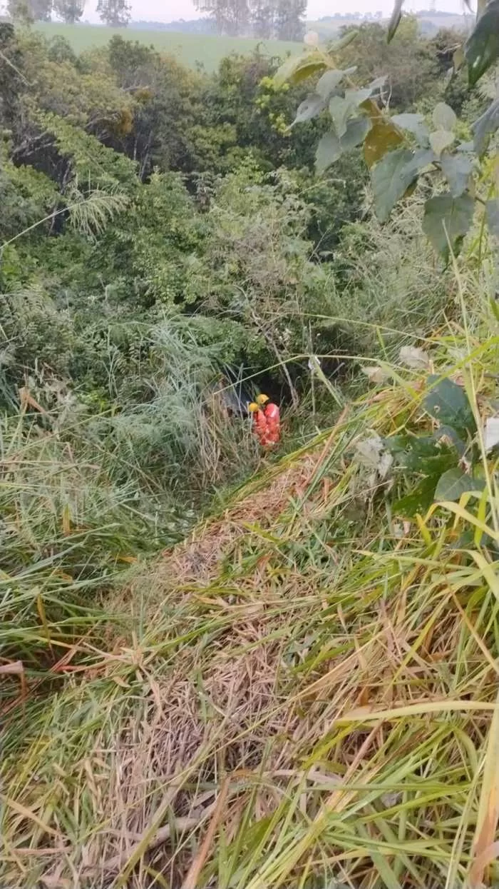 Carro cai em ribanceira na MGC-369 e deixa uma pessoa ferida em Alfenas