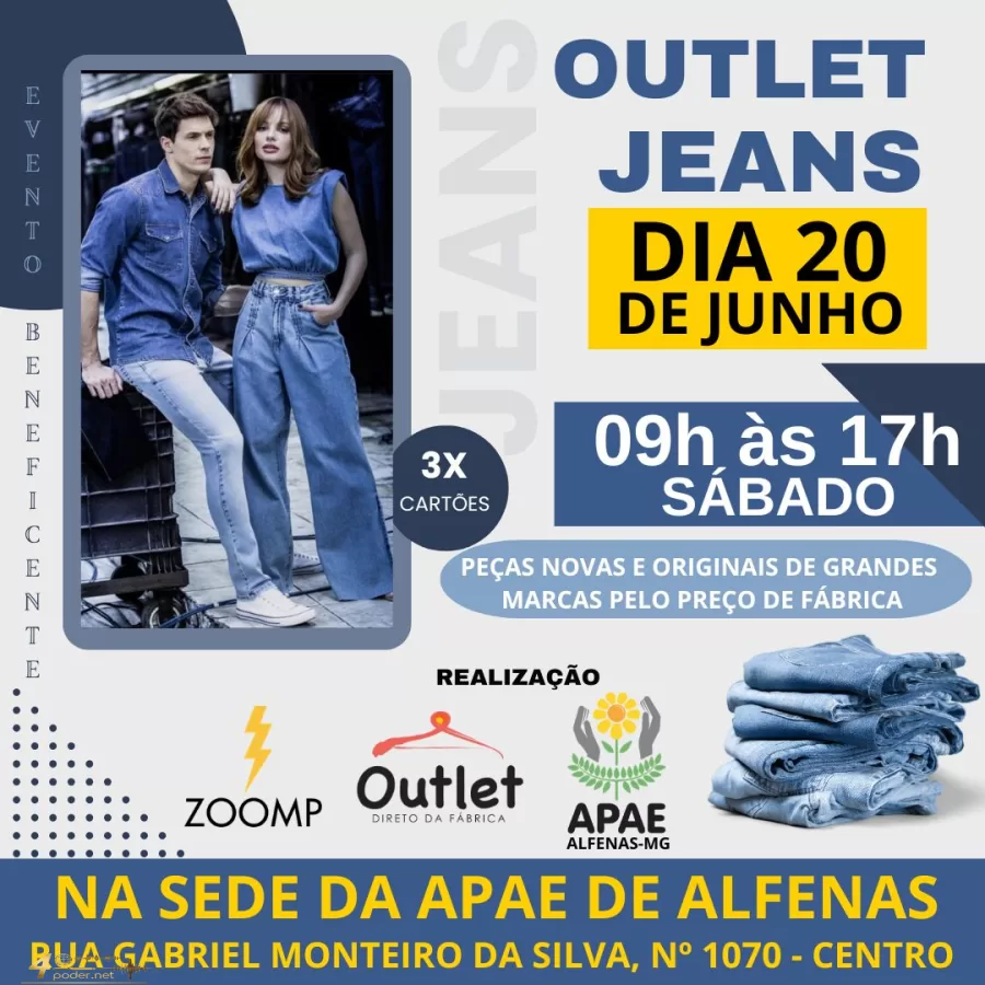 Outlet Jeans beneficente em Alfenas oferece descontos e apoia a APAE