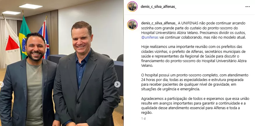 Prefeitos de Alfenas e região buscam solução para crise financeira do Hospital Alzira Velano