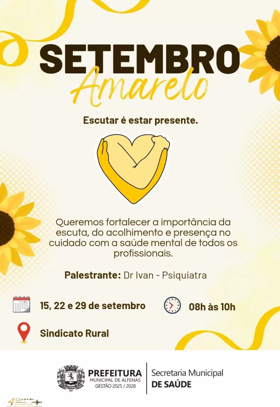 Setembro Amarelo promove encontros sobre saúde mental para profissionais em Alfenas