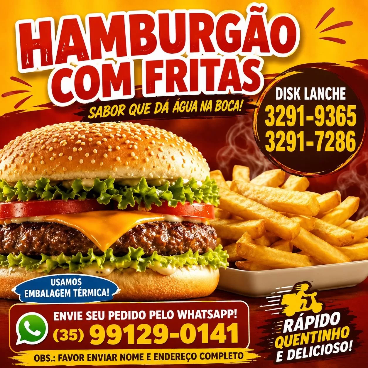 Divulgação apresenta cardápio de hamburgão com fritas