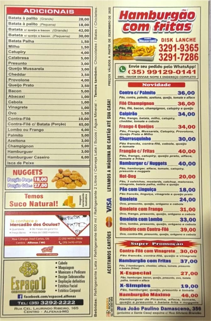 Divulgação apresenta cardápio de hamburgão com fritas