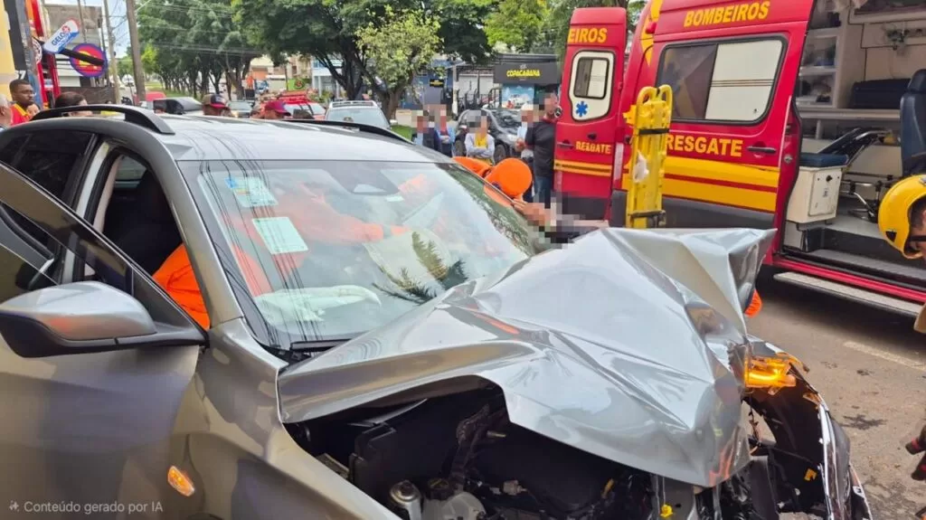 Motorista fica ferida após colisão entre dois veículos e batida contra poste em Alfenas