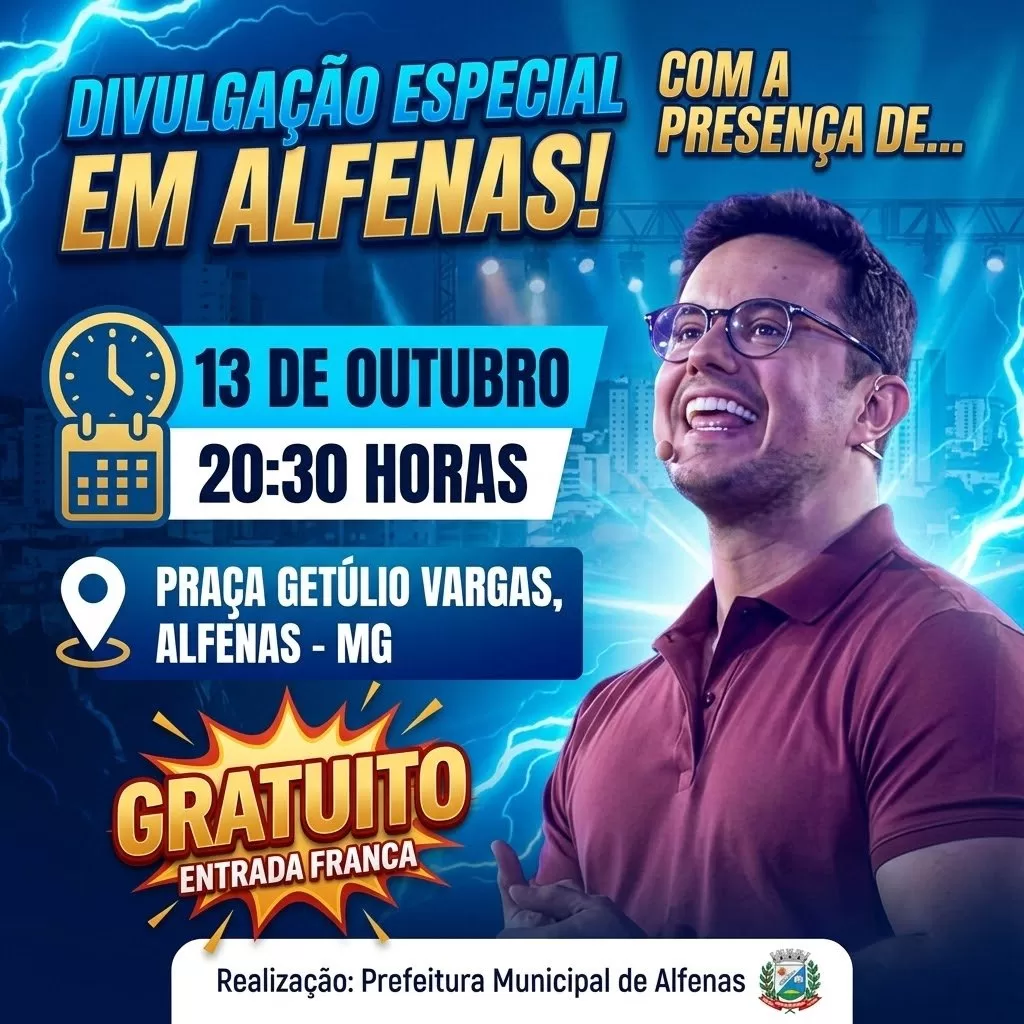 Deive Leonardo fará evento gratuito na Praça Getúlio Vargas, em Alfenas