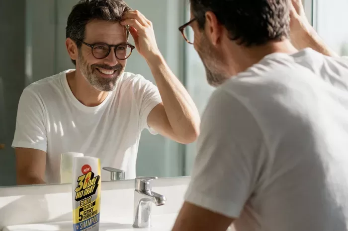 Menfirst apresenta produto para escurecer cabelos brancos em uma aplicação