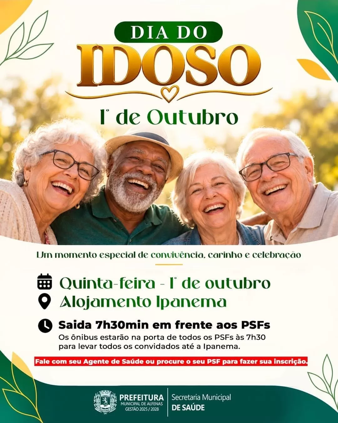 Alfenas realiza programação para idosos no Alojamento Ipanema em 1º de outubro