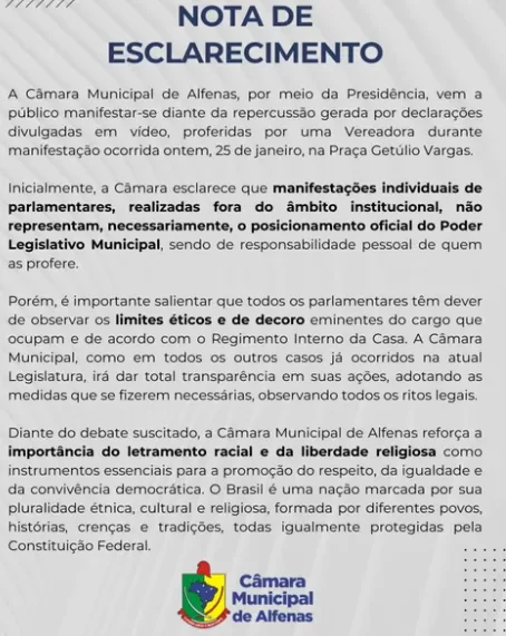 Polêmica em Alfenas: Vereadora faz declarações controversas e gera reações de entidades e Câmara