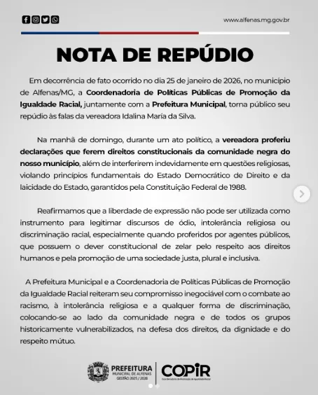 Polêmica em Alfenas: Vereadora faz declarações controversas e gera reações de entidades e Câmara